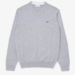 Lacoste V-neck long sleeve sweater grey unisex size 6